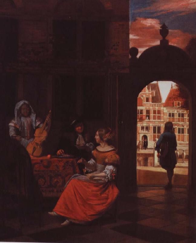 Pieter de Hooch musikalisk soare oil painting image